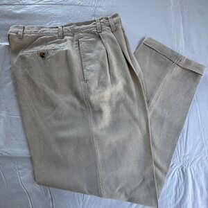 Eddie Bauer Mens 35x30 Pleated Linen Cotton Blend Cuffed Chino Pants Beige